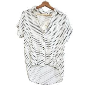 NWT Sim & Sam | Heart Polka-dots Button Up Short Sleeve Blouse Soft Lightweight